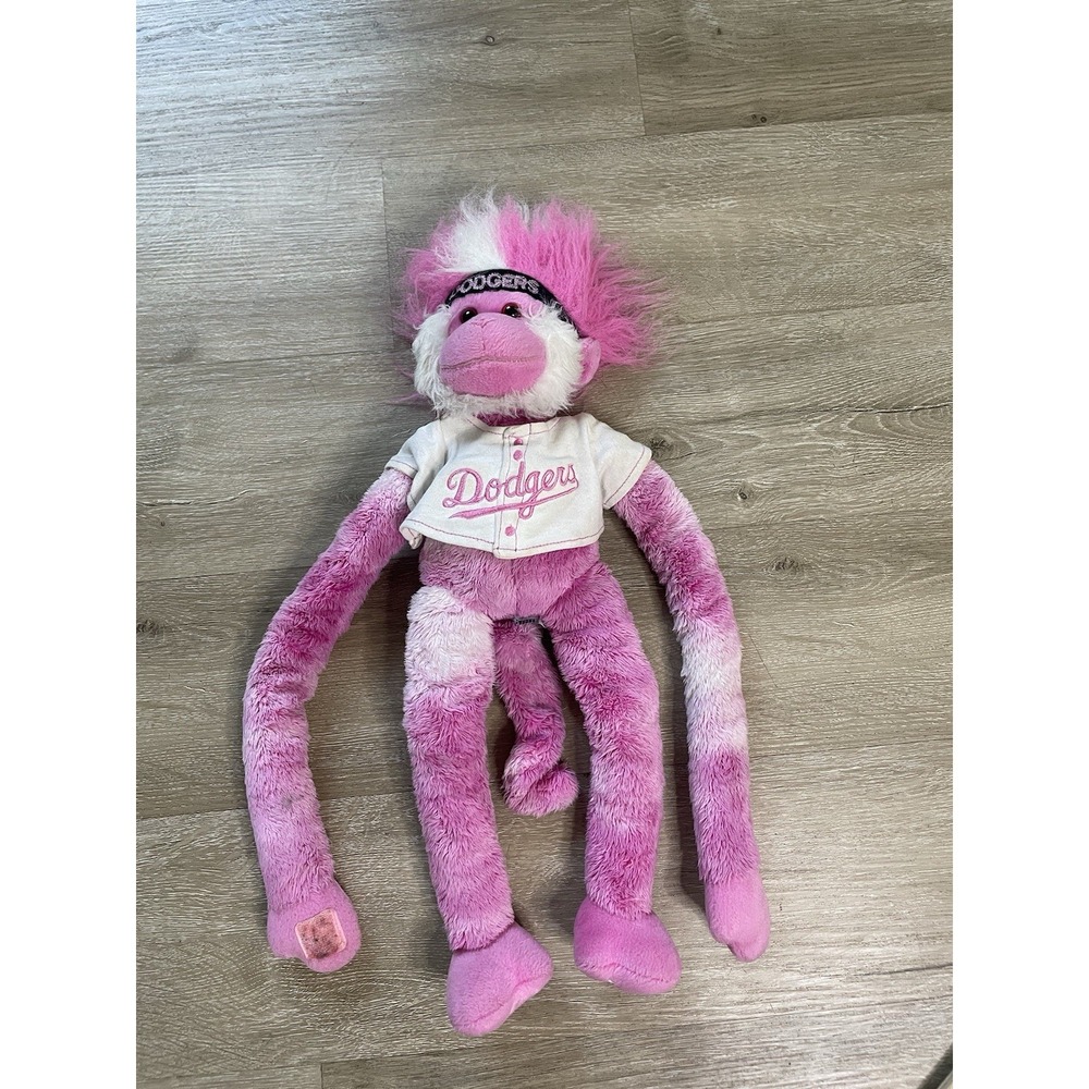 RARE Pink LA Dodgers Plush 18" Fuzzhead Wig Monkey Official MLB